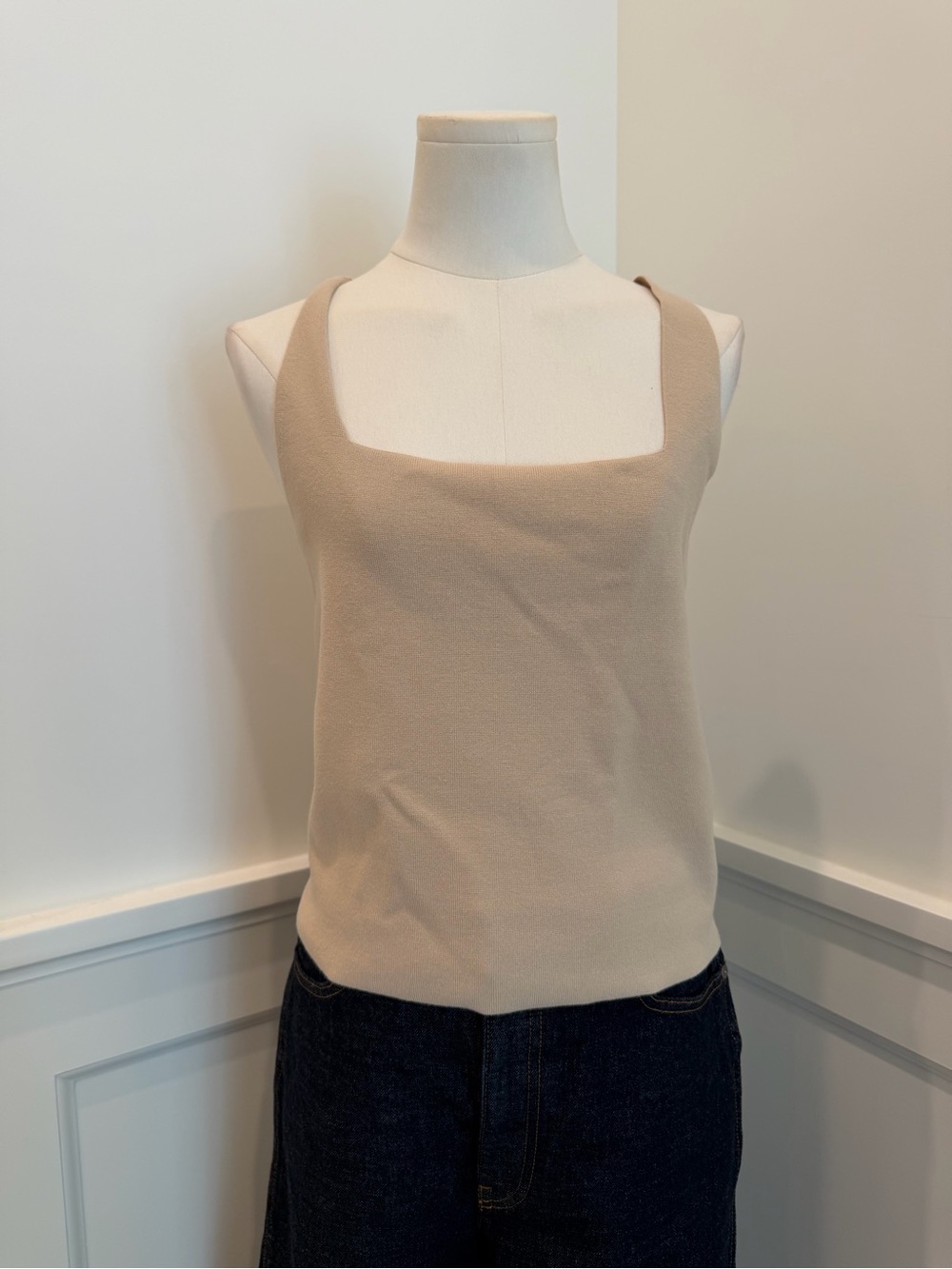 Vince Square Neck Knit Tank in Beige